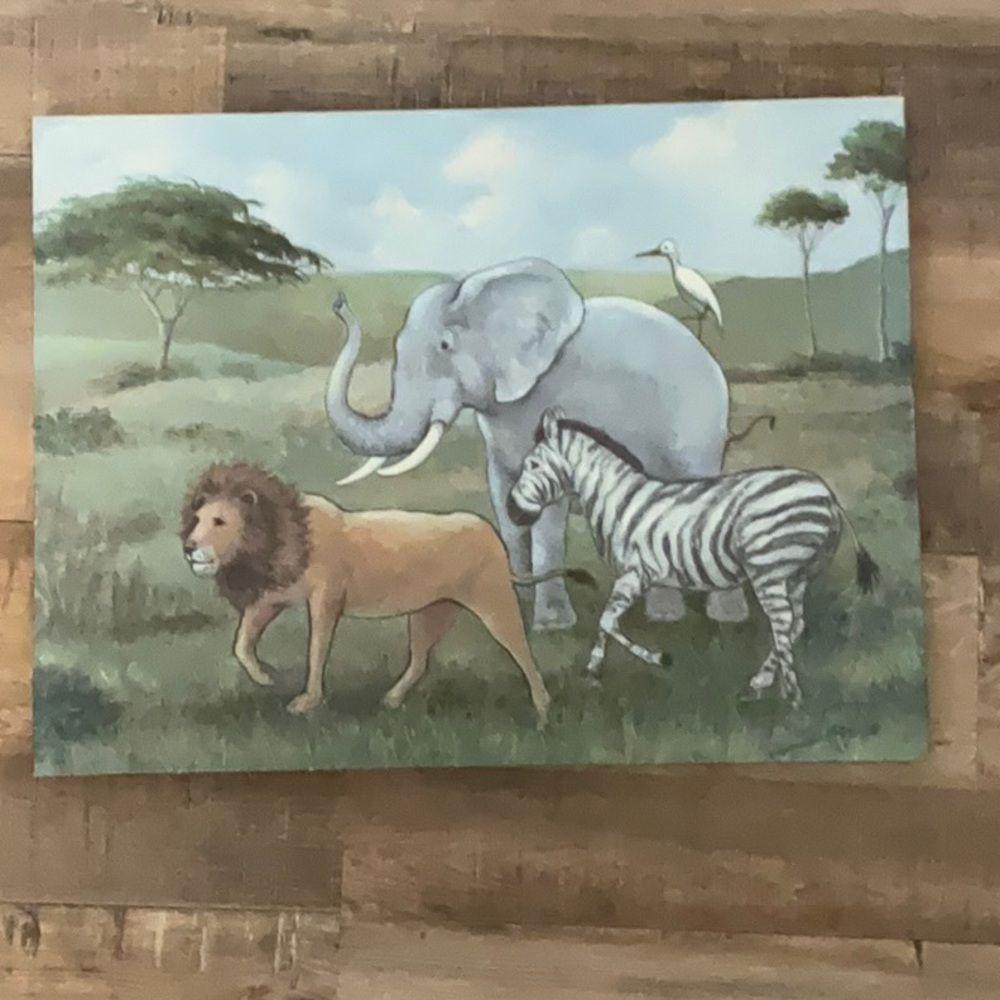 Vintage Home Interiors Kids Safari Canvas Wall Hanging 16 x‎ 12
